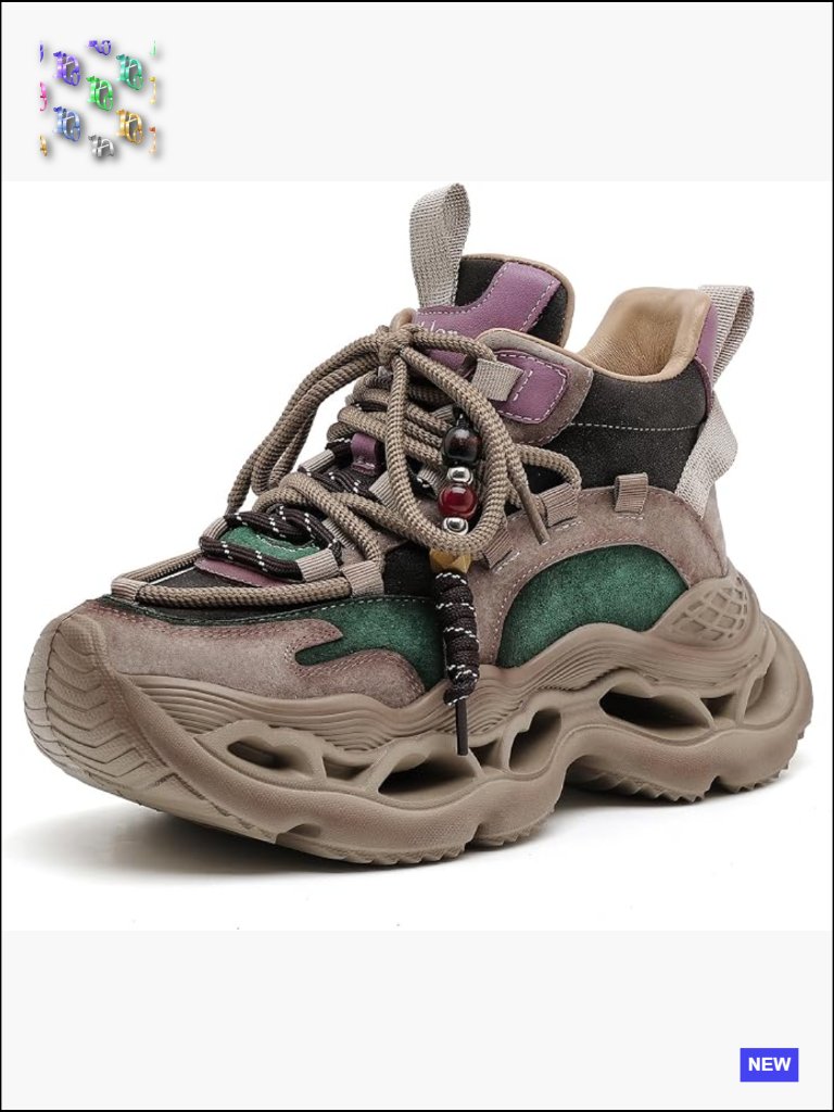 Chunky Platform Walking Sneakers Comfort Lace-Up Retro Hologram Fall Sneaker
